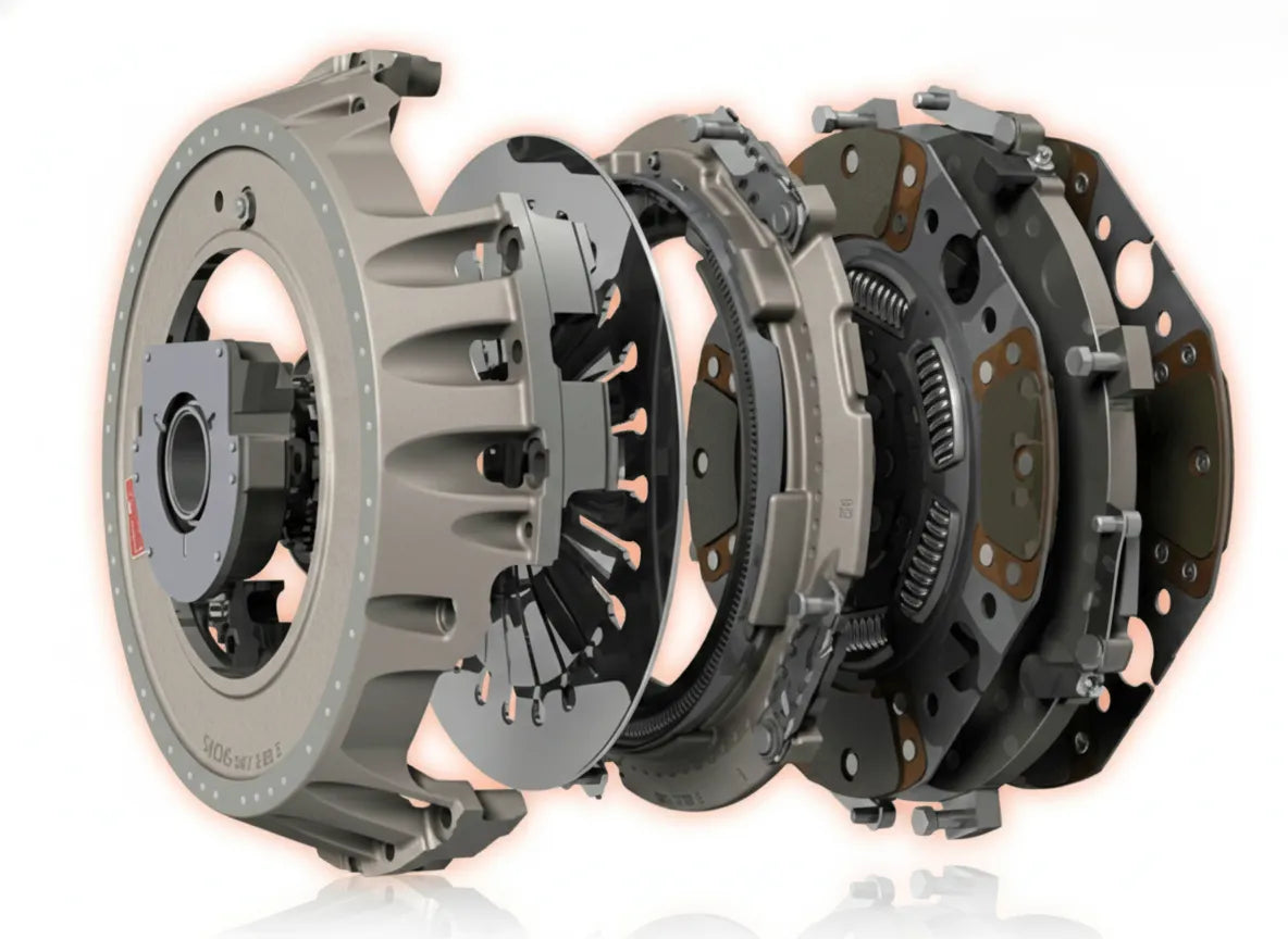 Kit de clutch con sistemas ajustables y de auto-ajuste, resortes reforzados que amortiguan vibraciones del motor, ajuste de precisión que evita patinamiento prematuro y protege engranajes de la transmisión en camiones de servicio pesado con alto torque
