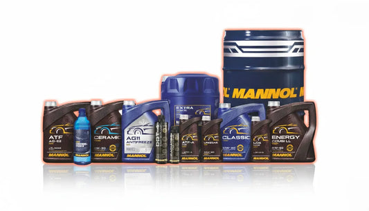 Gama completa de lubricantes MANNOL con tecnología alemana incluyendo aceites motor Ceramic Energy Classic, fluidos transmisión ATF Unigear y anticongelantes AG11